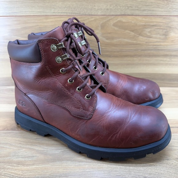 UGG Stenton Mens Boots 11 Reddish Brown Leather Lace Up - Picture 3 of 12